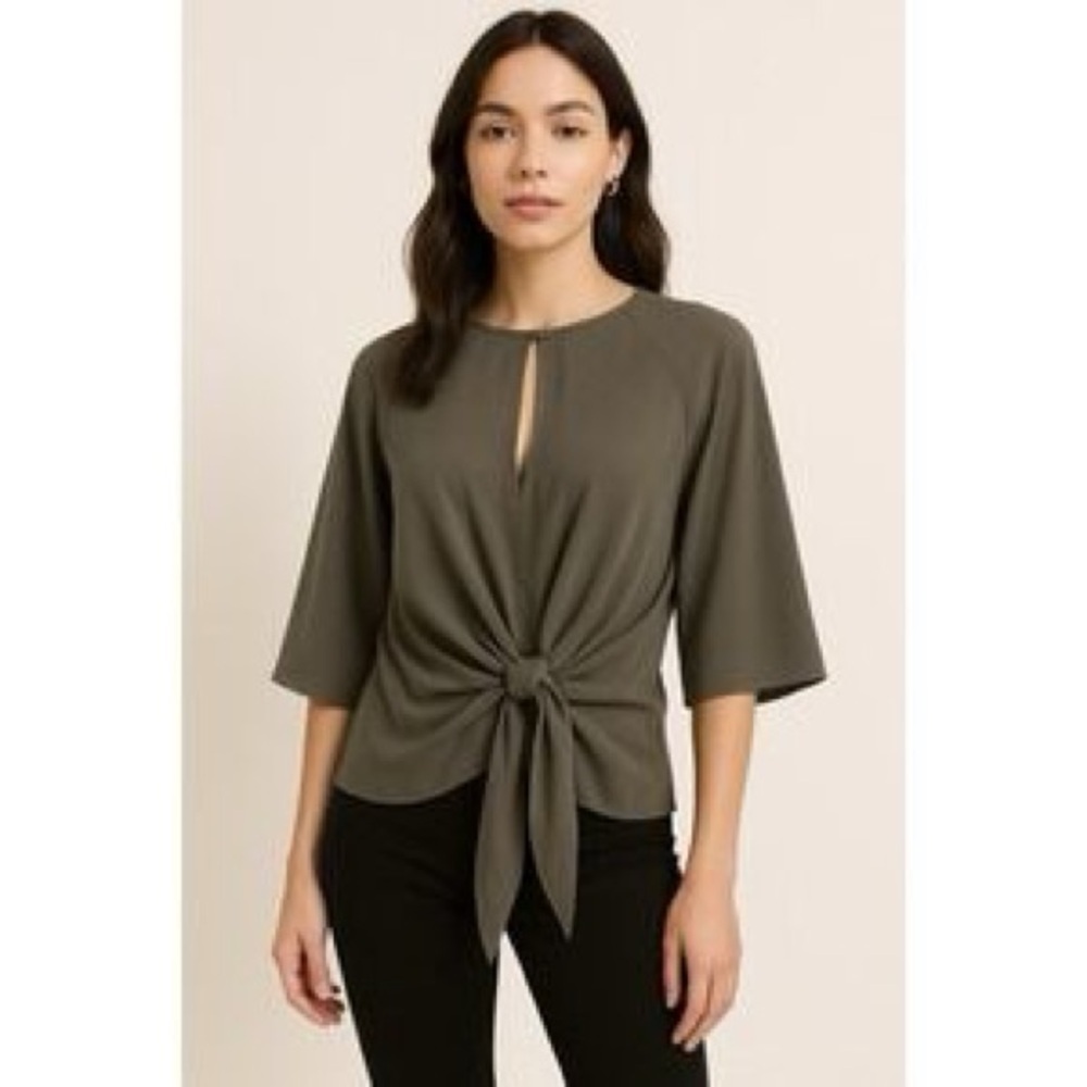 Topshop Green Draped Faux Wrap Blouse Size 2